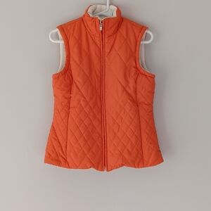 Izod Quilted Fleece Lined Vest Pockets Full Front Zip Orange Ivory Extra Small